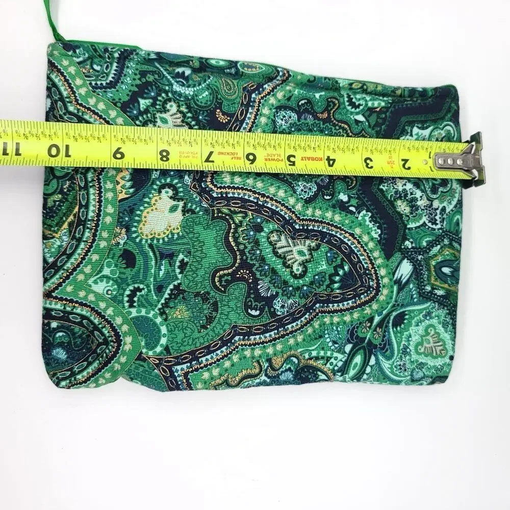 Handmade Makeup Cosmetic Bag Set Green Floral Travel Zip Case Lined Make Up - Picture 8 of 13